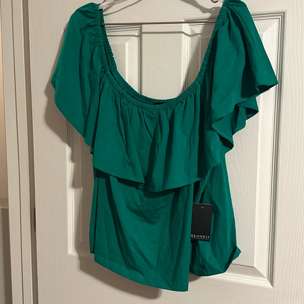 BNWT Eloquii Off The Shoulder Emerald Green Blouse